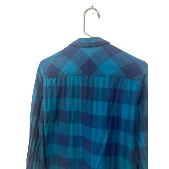 J Crew Factory Teal Blue Button Front Flannel Blouse Size 6 Western Classic - Picture 5 of 9